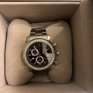 Gucci Black and Silver Chronograph Timepiece